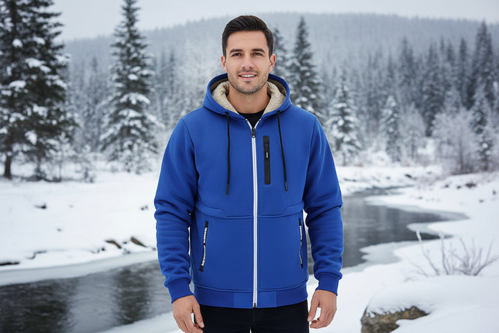 Casual Hoodies For Men Heavyweight Fleece Sweatshirt Winter Thick Sherpa Lined Hooded Zipper Jacket Thick Streetwear Coats