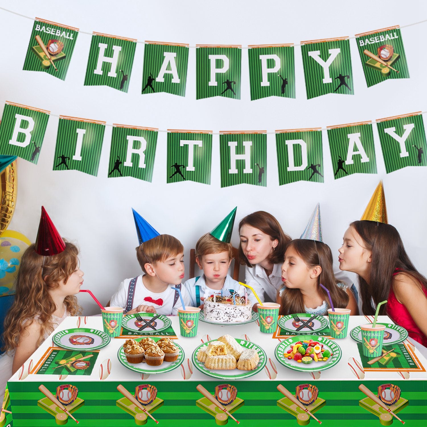 171Pcs Baseball Party Supplies Kit Baseball Birthday Party Disposable Dinnerware Set Baseball Themed Party Tableware Decorations Cups Plates Napkins Spoons Knives Forks Tableclothes