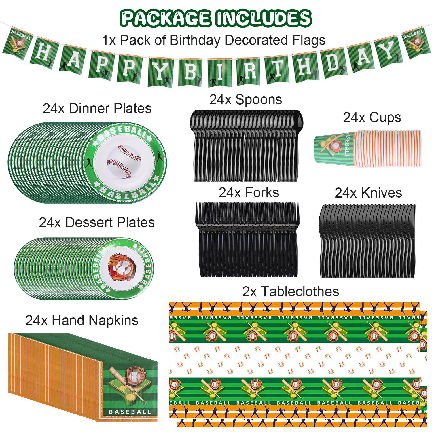 171Pcs Baseball Party Supplies Kit Baseball Birthday Party Disposable Dinnerware Set Baseball Themed Party Tableware Decorations Cups Plates Napkins Spoons Knives Forks Tableclothes