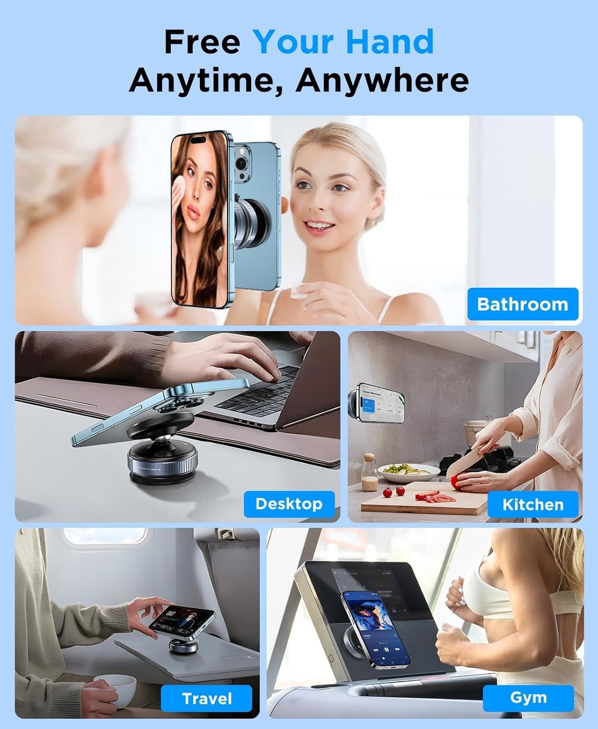 Car Phone Holder, Upgraded 360Adjustable Vacuum Suction 20X  Magnets