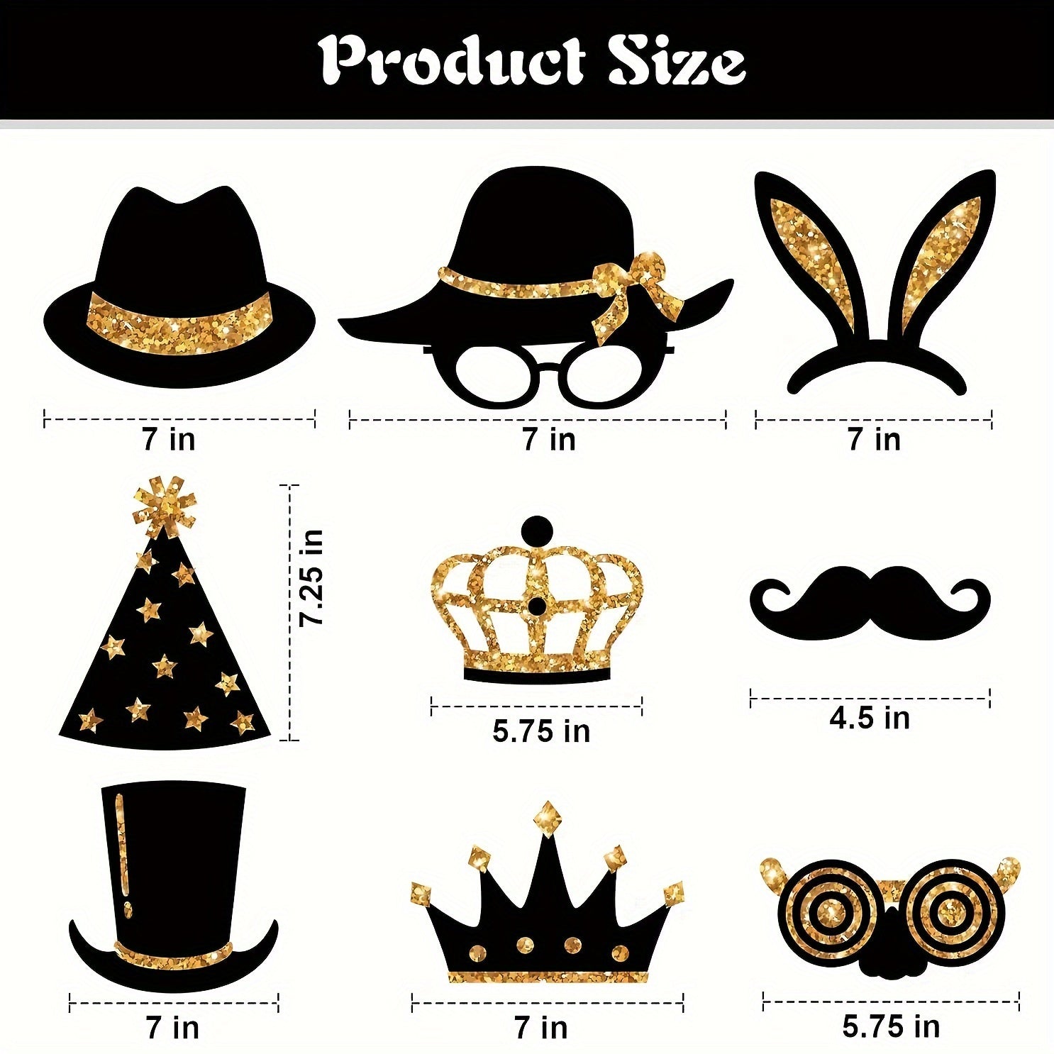 24-piece Birthday Party Photo Prop Set, Including Mustaches, Glasses, Hats, Wigs, And Crowns - Gold And Black Theme, Suitable For 40th, 50th, 60th Weddings, Graduations, Birthday Decorations, Selfie A